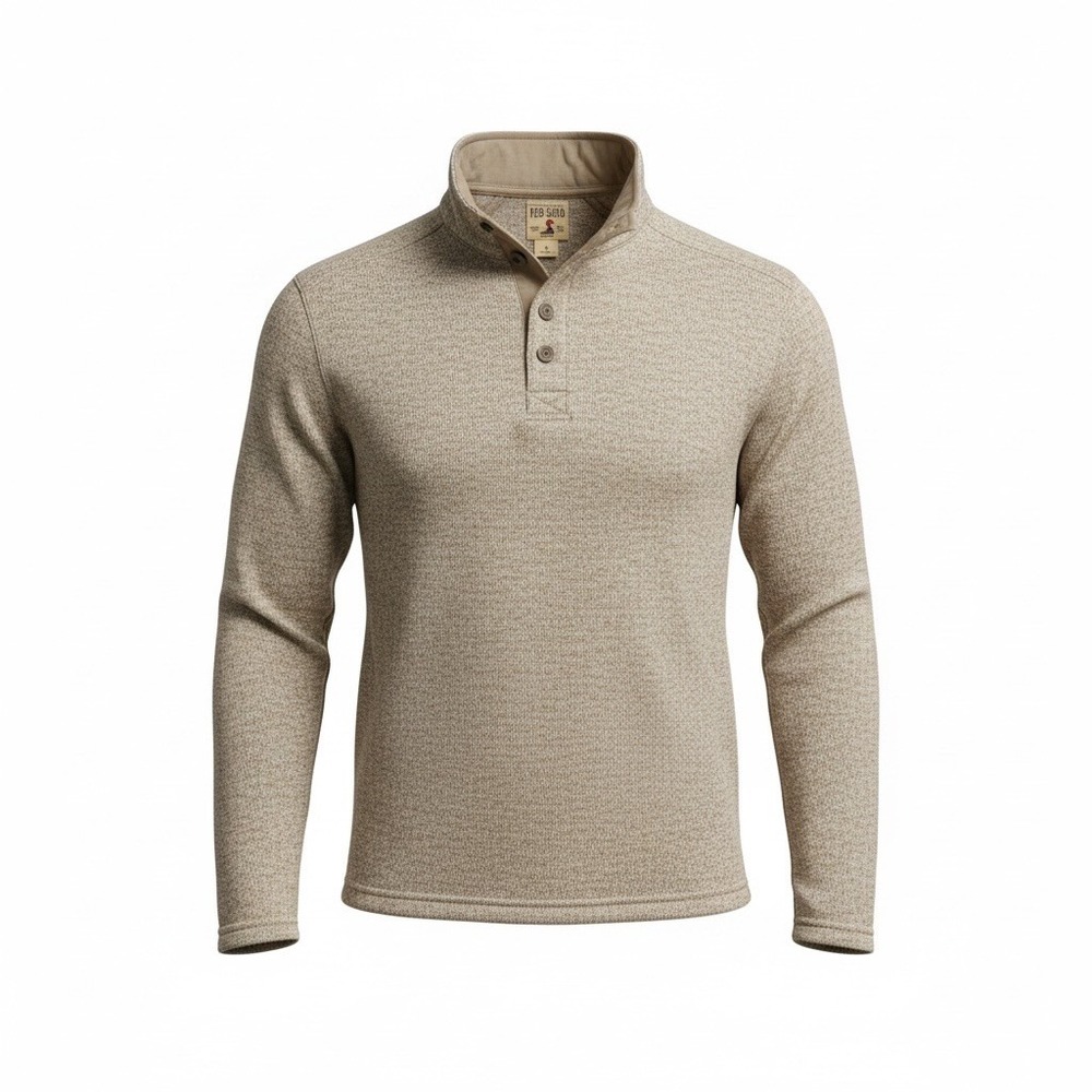 AIGLE Int. Quarter Zip Ribbed Pullover Sweater Mens L Beige Cotton Mock Neck